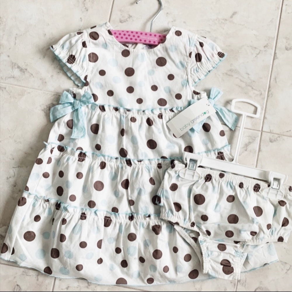 NWT Polka Dot Greendog Baby Ruffle Dress + Undies